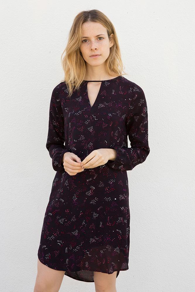 Velvet Clothing Persephone Starburst Print Challis Dress-sangria-printchal