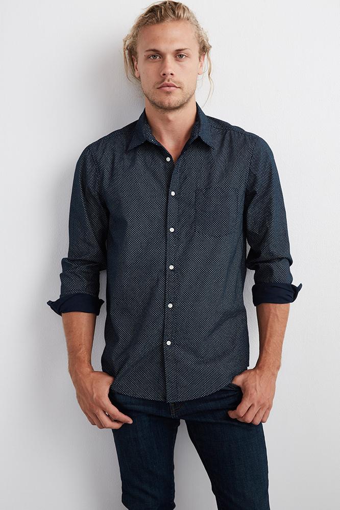 Velvet Men Fidel Woven Button Up Shirt-navy-wvnshirt