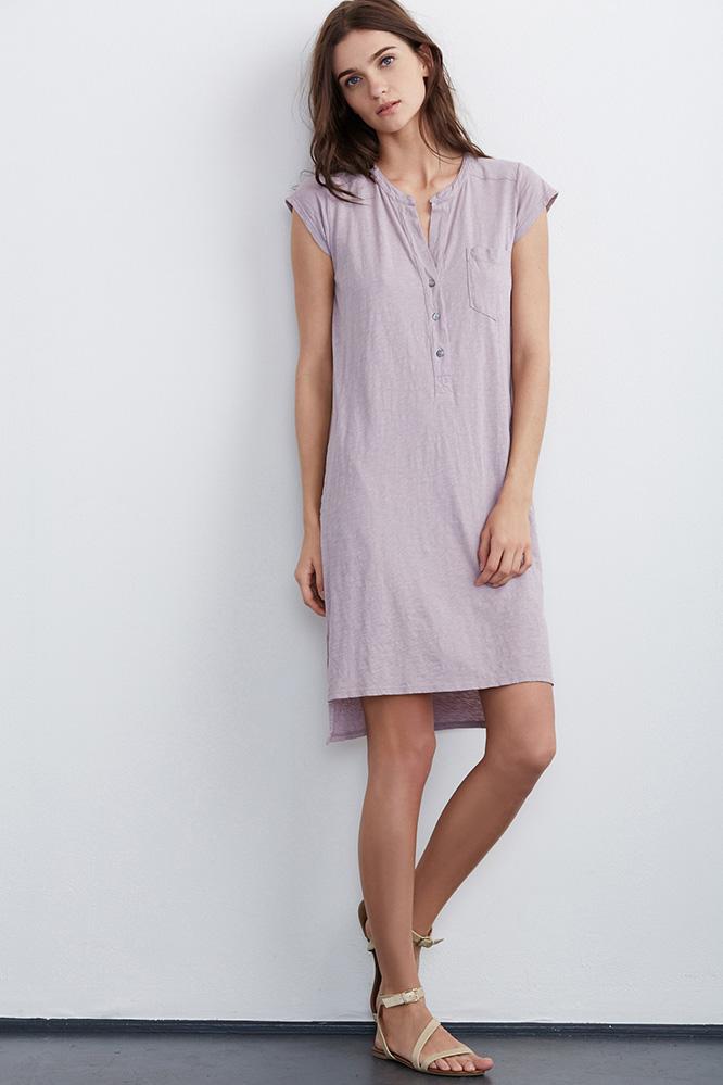Velvet Clothing Gaugina Cotton Slub Henley Dress-bramble-cotslub