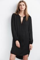 Velvet Clothing Amorita Satin V-neck Dress-black-satinviscose