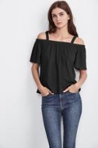 Velvet Clothing Augusta Cotton Slub Off The Shoulder Tee-black-cotslub