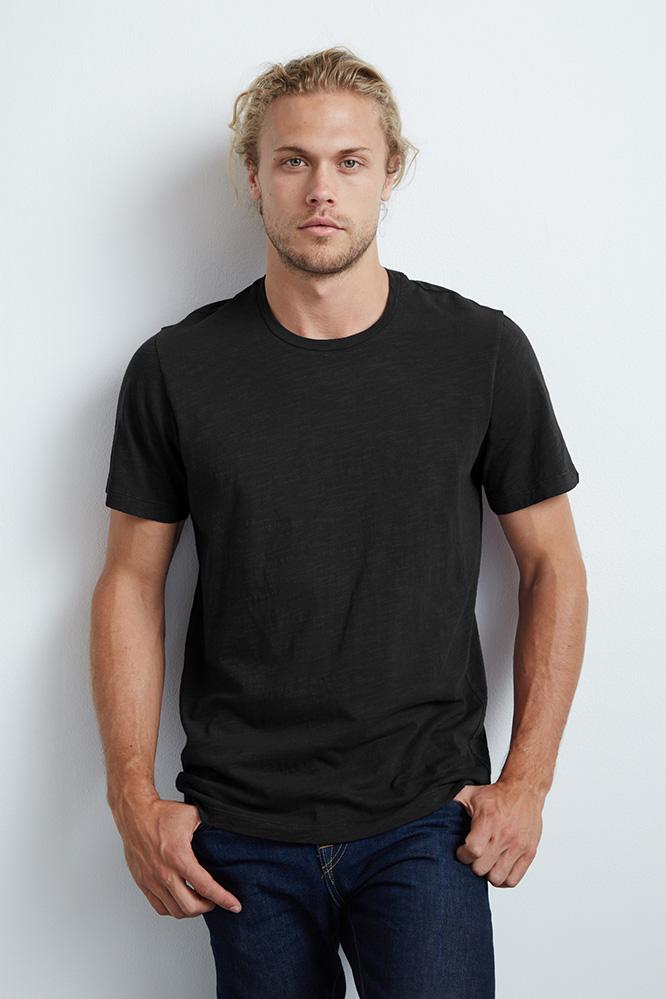 Velvet Men Arden Cotton Slub Crew Neck Tee-black-slub