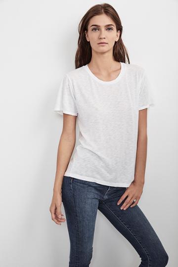 Velvet Clothing Luciana Lux Slub Crew Neck Tee-white-luxeslub