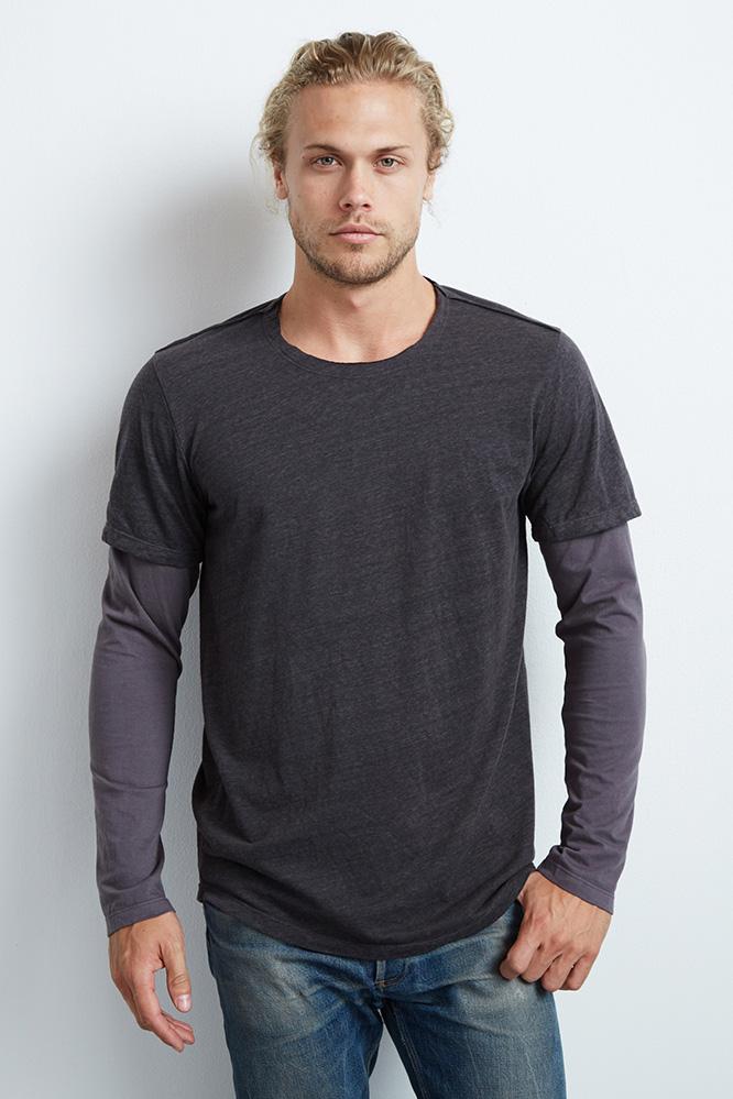 Velvet Men Gray Double Layer Sueded Jersey Tee-seaurchin-suededjersey