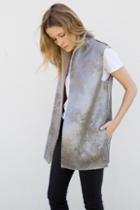 Velvet Clothing Marlowes Reversible Metallic Sherpa Vest-cobblestone-luxsherpa