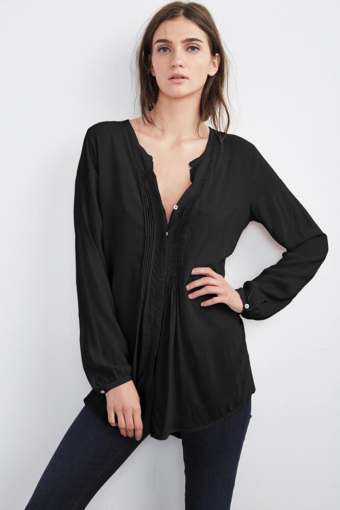 Velvet Clothing Shea Button-down Challis Top-black-rayonchallis