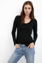 Velvet Clothing Annemarie Cotton Slub Scoop Neck Tee-black-cottonslub