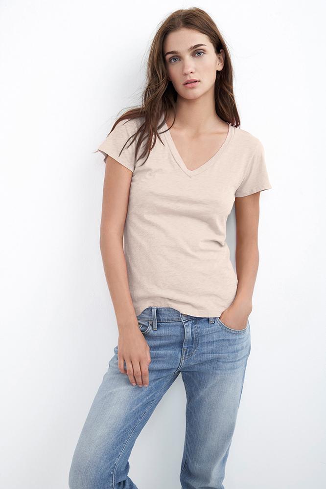 Velvet Clothing Lilith Cotton Slub V-neck Tee-pearl-cottonslub