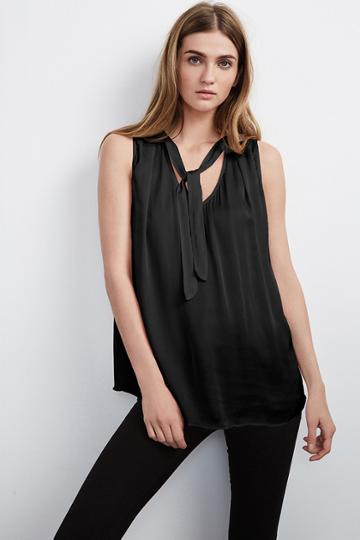 Velvet Clothing Shandy Satin Neck Tie Shell-black-satinviscose