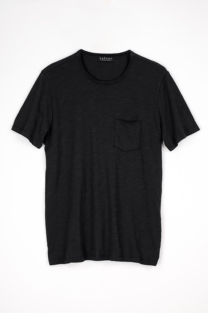 Velvet Men Chad Raw Edge Cotton Slub Pocket Tee-black-cottonslub