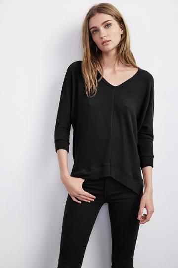 Velvet Clothing Nars Cozy Jersey V-neck Top-black-cozyjersey