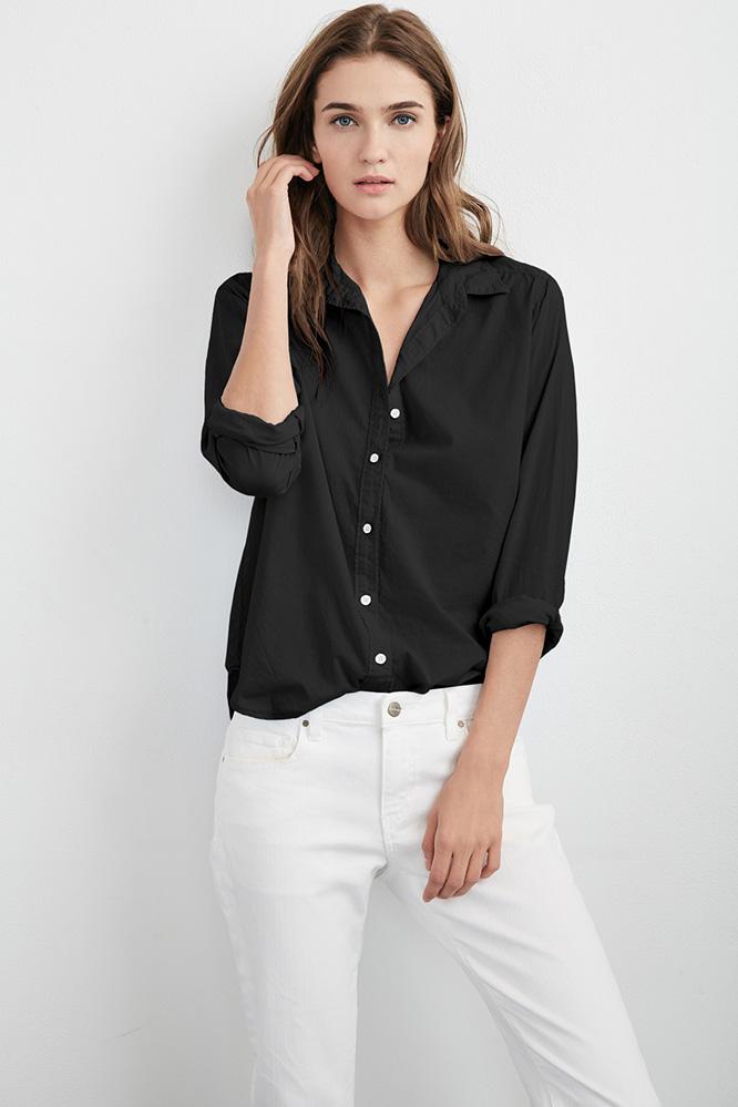Velvet Clothing Minnie Button-down Cotton Shirt-black-cotshirt