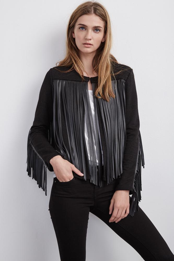 Velvet Clothing Tiffany Fringe Jacket-black-frenchterry