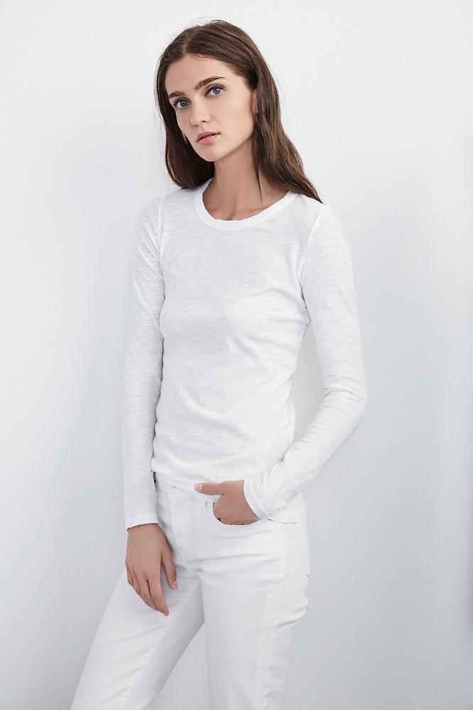 Velvet Clothing Lizzie Original Slub Long Sleeve Tee-white-velorig