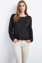Velvet Clothing Icy Textured Stitch Sweater-black-textslub