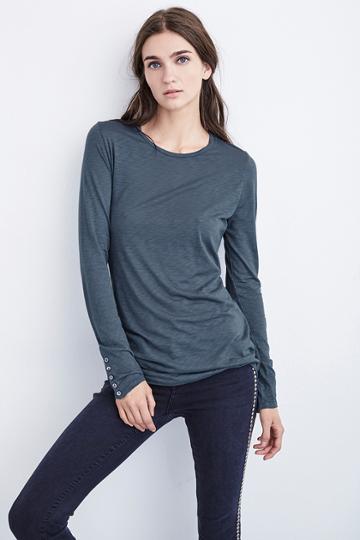 Velvet Clothing Suella Lux Slub Button Cuff Tee-angelica-luxslub
