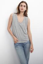 Velvet Clothing Ena Stripe Linen Tank Top-cream-linenrayonstripeknit