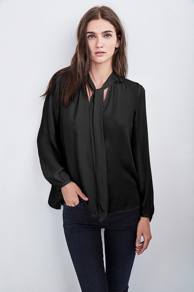 Velvet Clothing Luisa Tie-neck Jacquard Top-black-jacquard