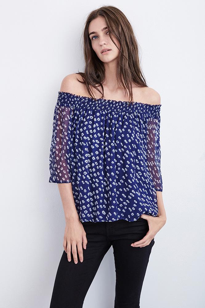 Velvet Clothing Vida Iman Printed Chiffon Off The Shoulder Top -multi-imanchiff