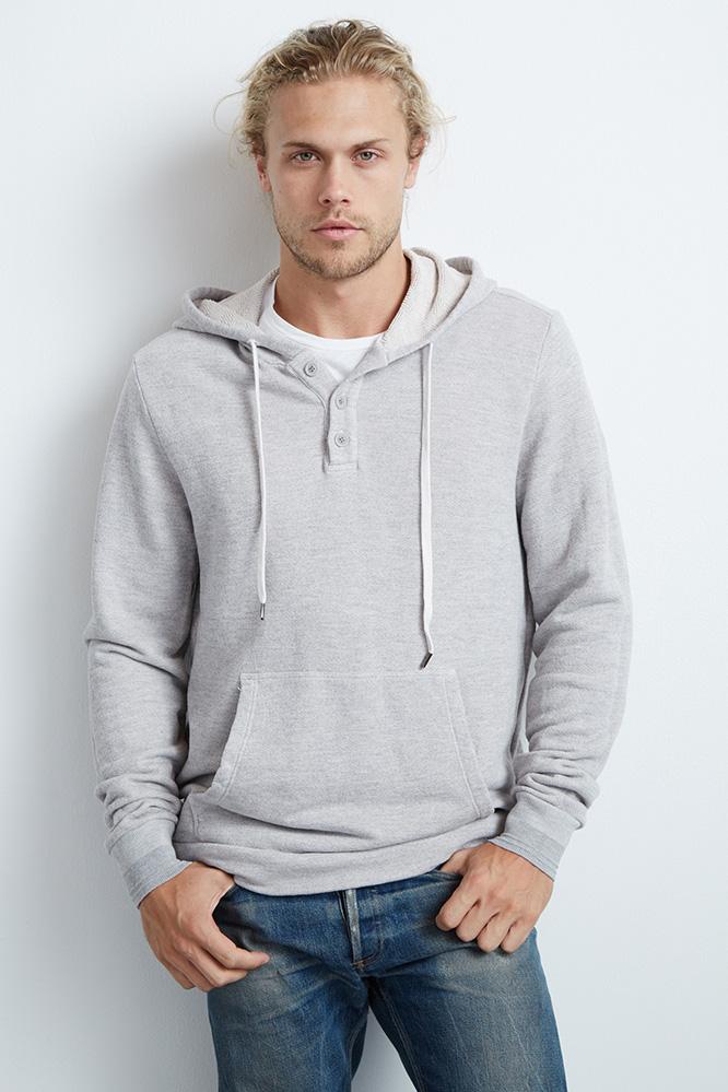 Velvet Men Beech Cheveron Fleece Hoodie-heathergrey-chvflc