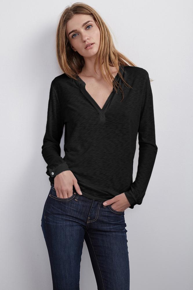 Velvet Clothing Chrishelle Luxe Slub Popover-black-luxeslub