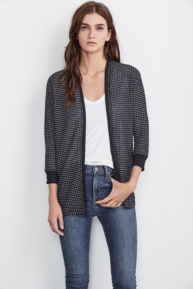 Velvet Clothing Dorothea Thermal Knit Cardigan-navy-thrmlknit