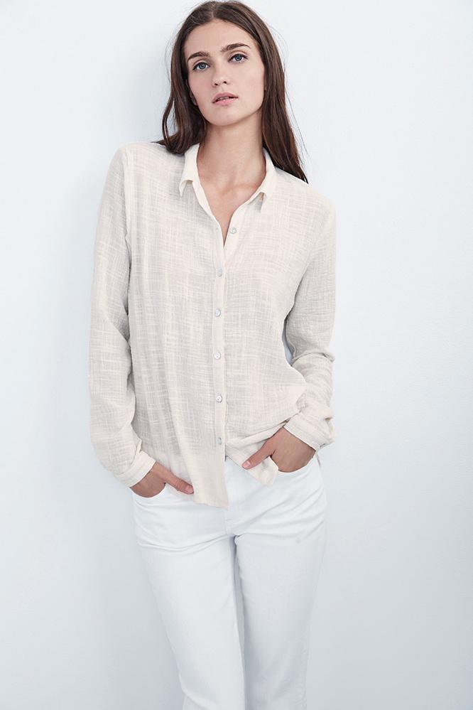 Velvet Clothing Tegan Woven Button-down Top-coconut-cottonslub