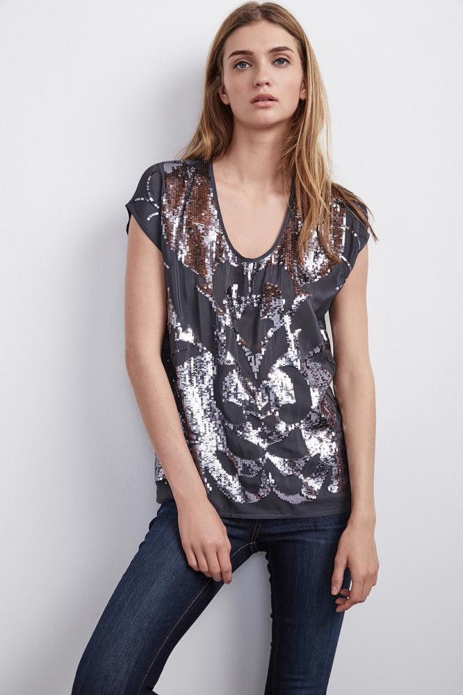 Velvet Clothing Antonina Sequin Top-gunmetal-sequincrepe