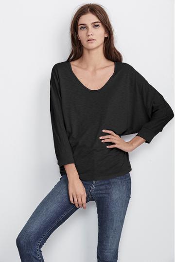 Velvet Clothing Ernestine Lux Slub Dolman Tee-black-luxeslub