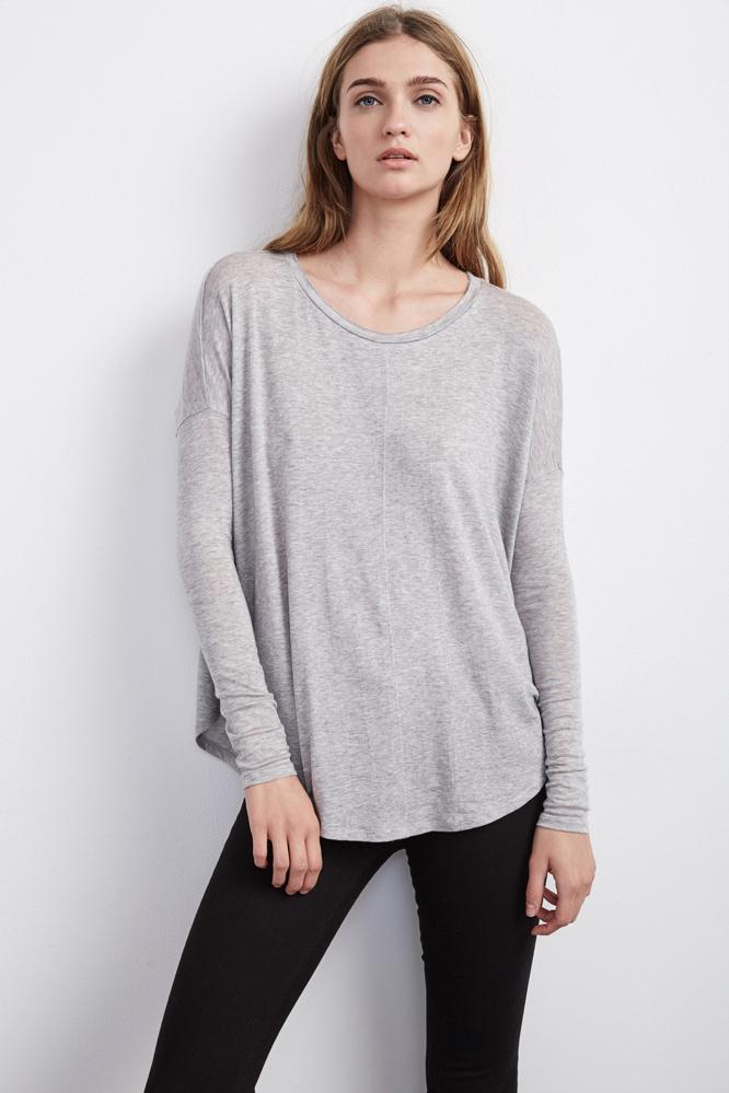 Velvet Clothing Toris Luxe Gauze Swing Tee-hthgrey-luxgauze