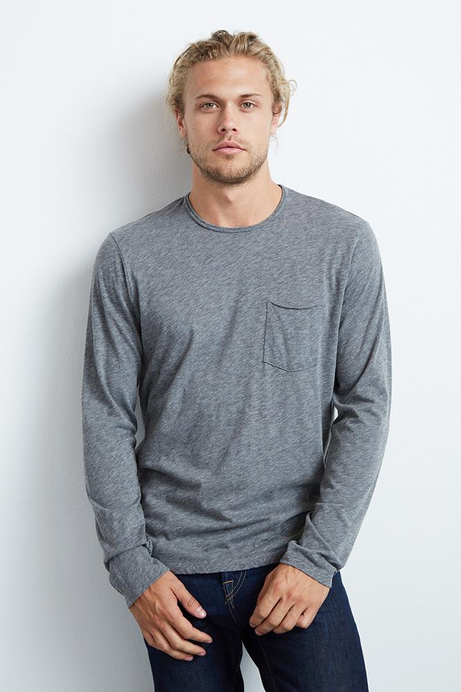 Velvet Men Simeon Raw Edge Cotton Slub Tee-charcoal-slub
