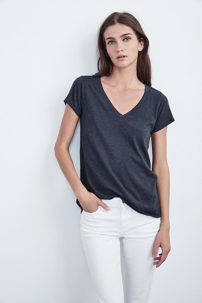 Velvet Clothing Jilian Original Slub V-neck Tee-castle-velorig