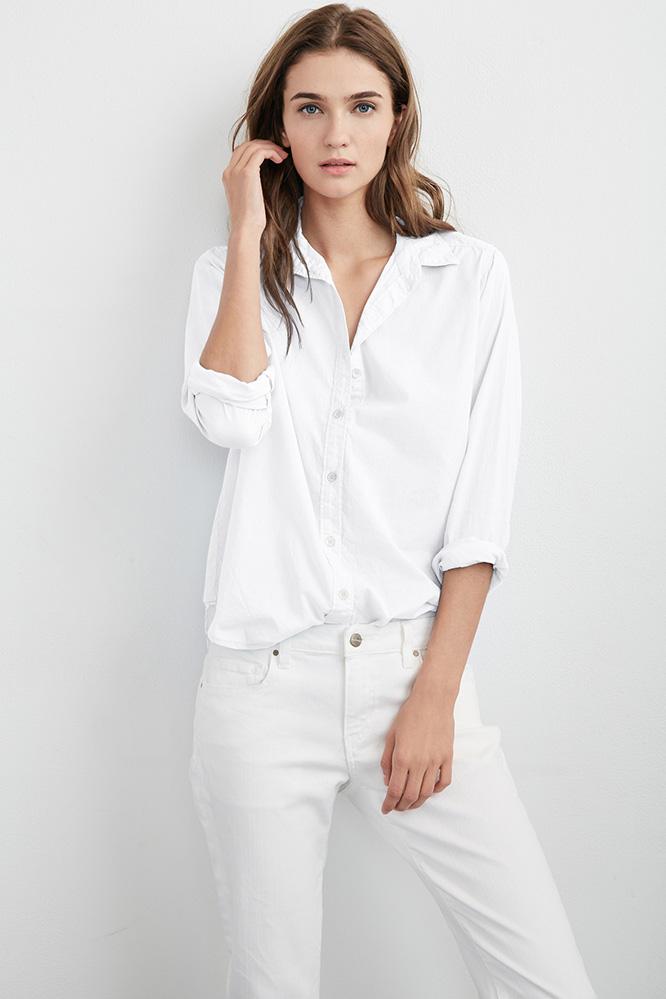 Velvet Clothing Minnie Button-down Cotton Shirt-white-cotshirt