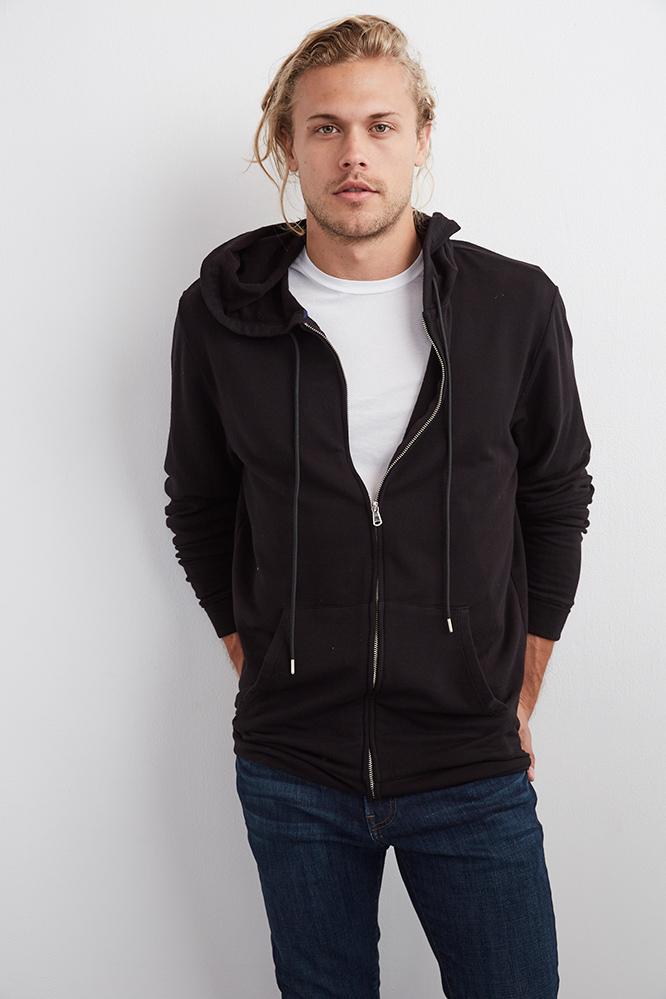 Velvet Men Everest Luxe Fleece Zip Up Hoodie-black-luxeflc