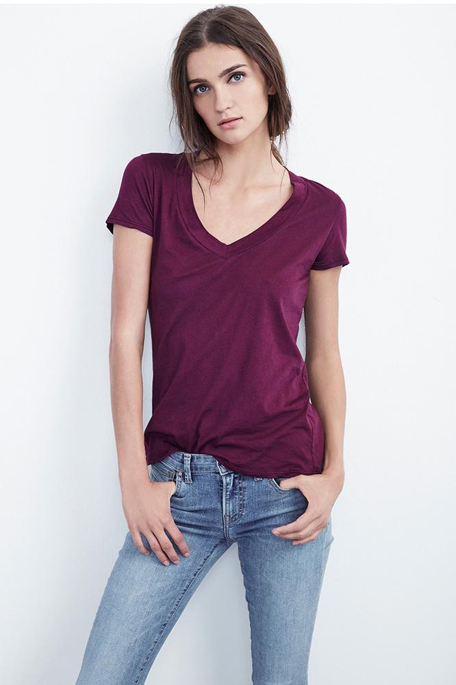 Velvet Clothing Christie Gauzy Whisper V-neck Tee-blackberry-gauzywhisper