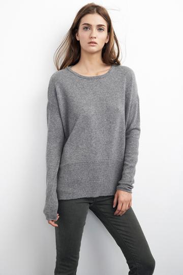 Velvet Clothing Aleaha Rib Panel Cashmere Sweater-heathergrey-cashmereclassics
