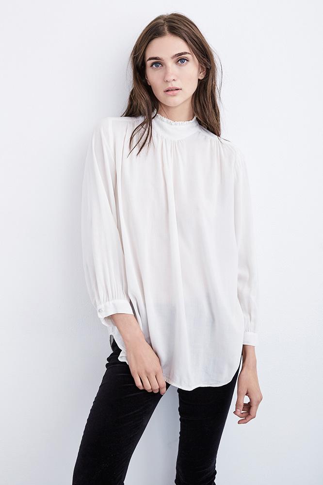 Velvet Clothing Daroline Mock Neck Challis Top-ivory-rayonchallis
