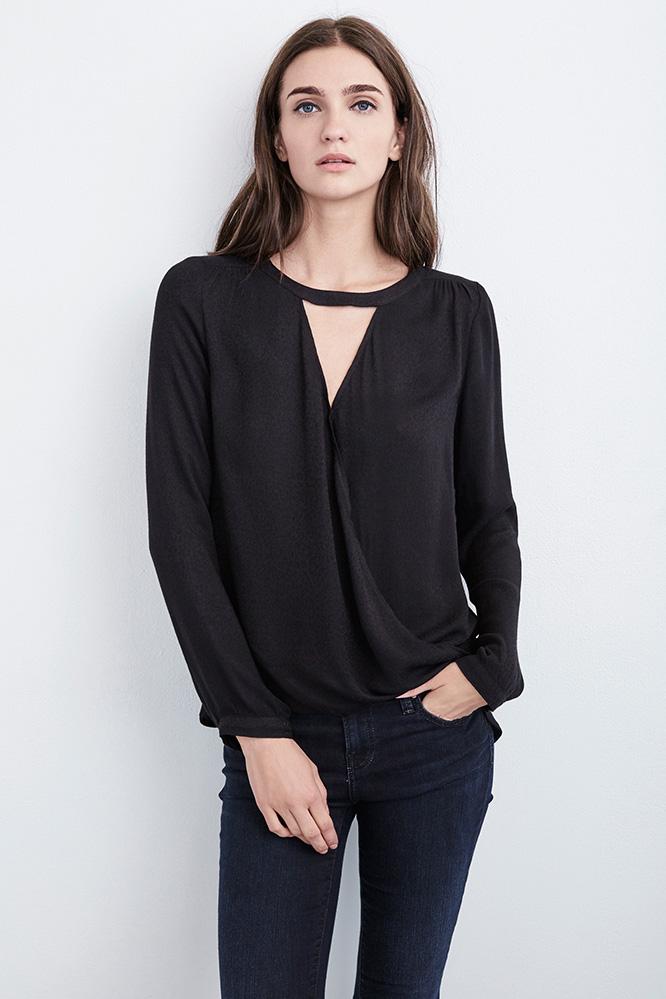 Velvet Clothing Mylinh Jacquard Wrap Top-black-jacquard
