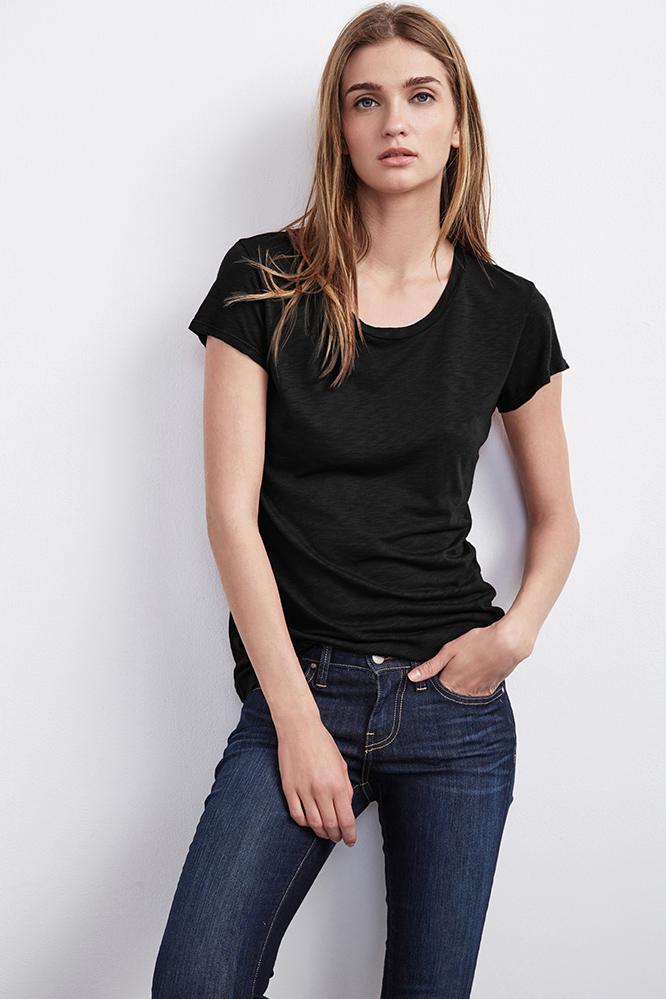 Velvet Clothing Vesna Luxe Slub Round Neck Tee-black-luxeslub