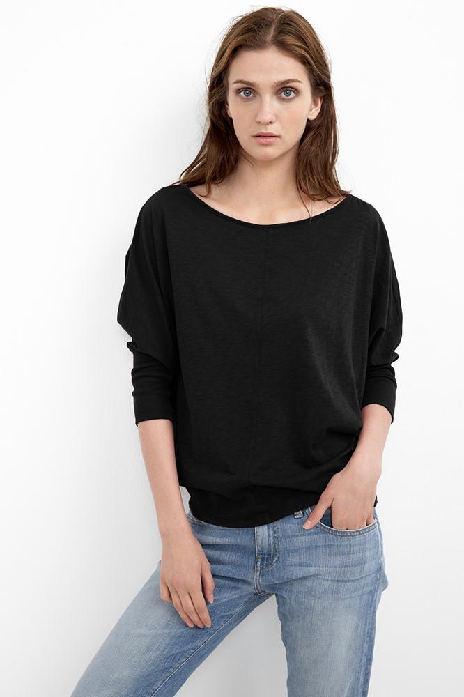 Velvet Clothing Joss Cotton Slub Dolman Tee-black-cottonslub