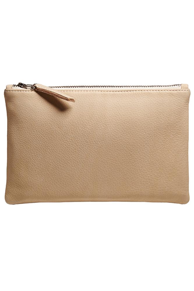 Velvet Clothing Amelia Leather Zip Clutch-nude