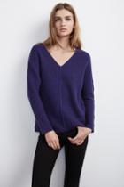 Velvet Clothing Hyacinth V-neck Cashmere Blend Sweater-cobalt-cashblend