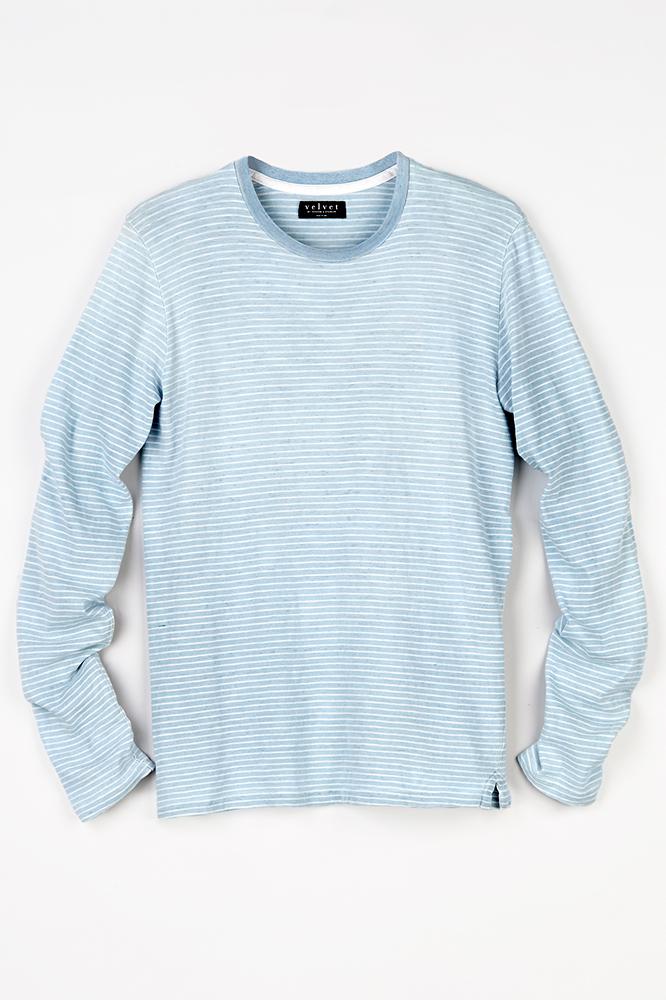 Velvet Men Remington Vintage Indigo Stripe Crew Neck Tee-chambray-smrindigo
