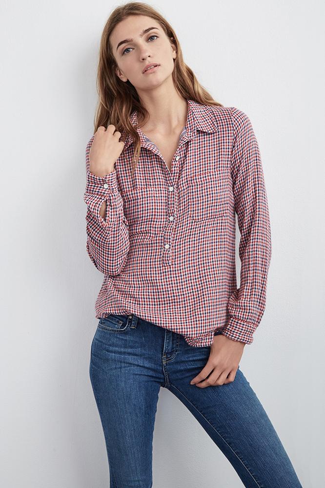 Velvet Clothing Darlita Gingham Shirt-red/blue-dfgpldstp