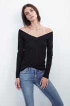 Velvet Clothing Devon Gauzy Whisper Off The Shoulder Tee-black-gauzywhisper