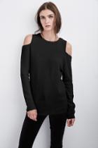 Velvet Clothing Avril Cold Shoulder Cashmere Sweater-black-cashmereclassics