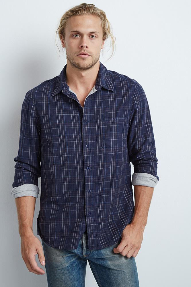 Velvet Men Scout Double Face Plaid Button-down Shirt-navy-plaidshirt