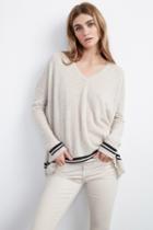 Velvet Clothing Stormy Double Stripe Cashmere Sweater-oatmeal-cashmere