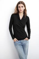Velvet Clothing Meri Wrap Front Top-black-gauzywhisper