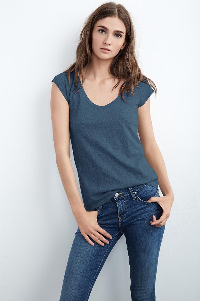 Velvet Clothing Sumette Cotton Slub Tee-cayman-cotslub